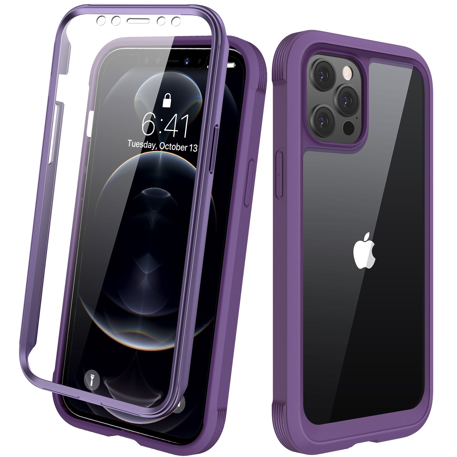 Casebus iPhone 12 Case with Built in Screen Protector - Dual Layer Rugged Clear Bumper Case - Full Body Protective - Silver