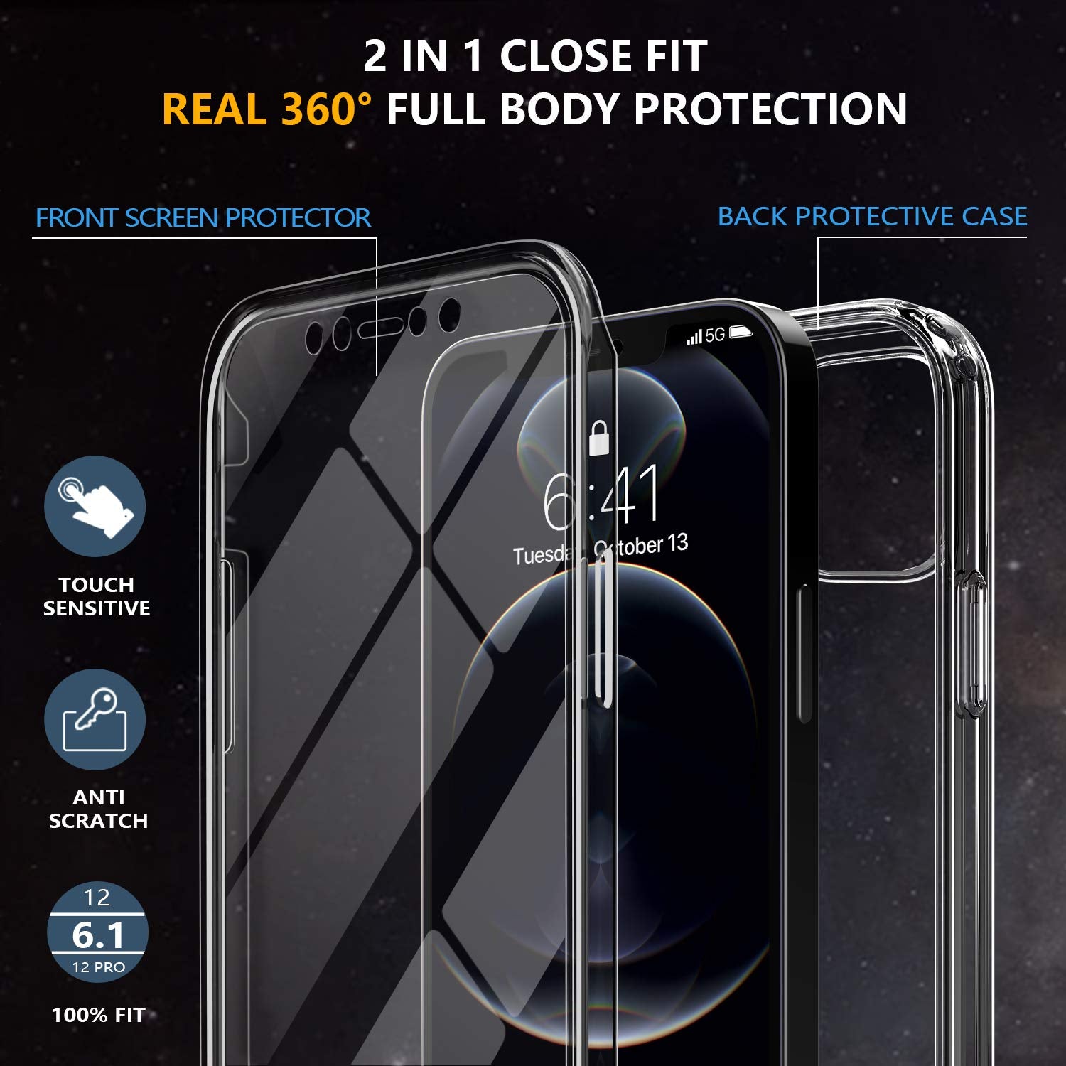 Carcasa Diaclara diseñada para iPhone 12/12 Pro, carcasa completa  resistente con protector de pantalla táctil y antiarañazos integrado,  carcasa